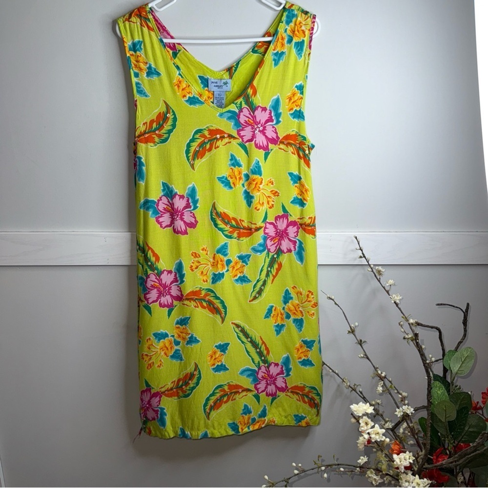 Jane Ashley Yellow Floral Sleeveless Mini Dress with Pink & Blue Flowers